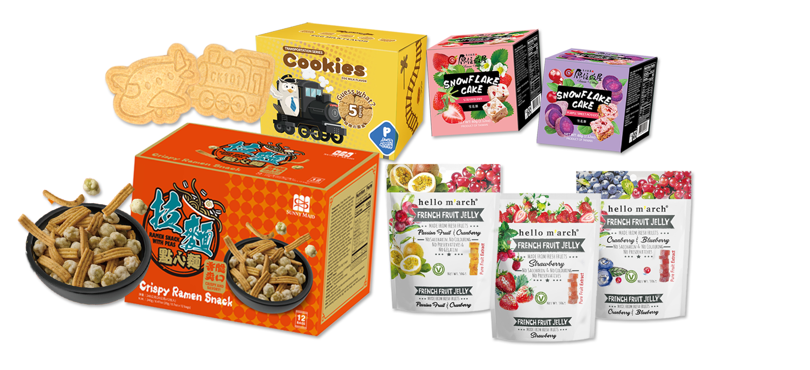 group photo of snack products